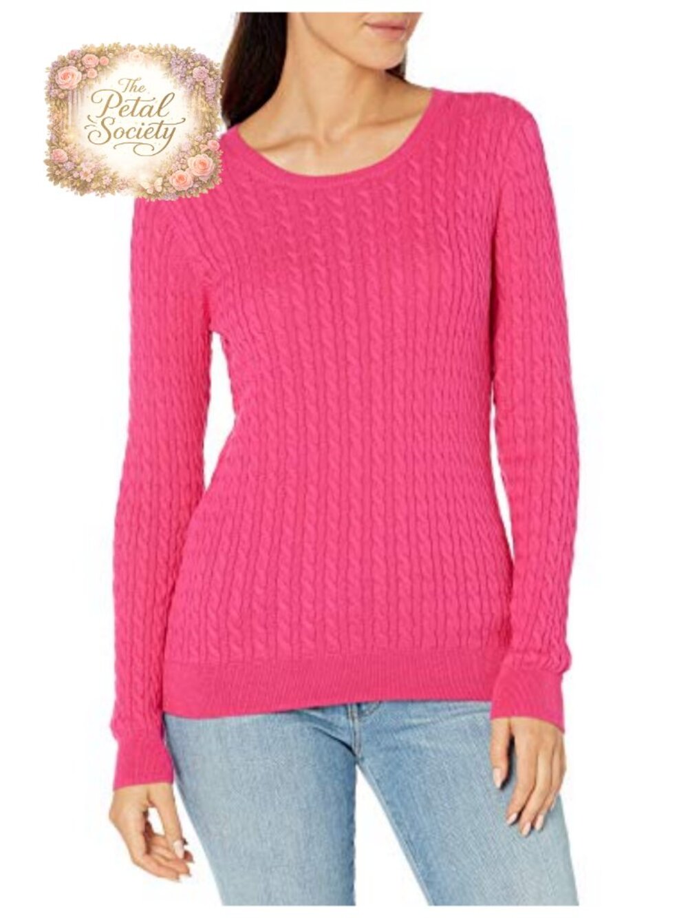 Lightweight Cable Knit Crewneck Long Sleeve Sweater Pullover